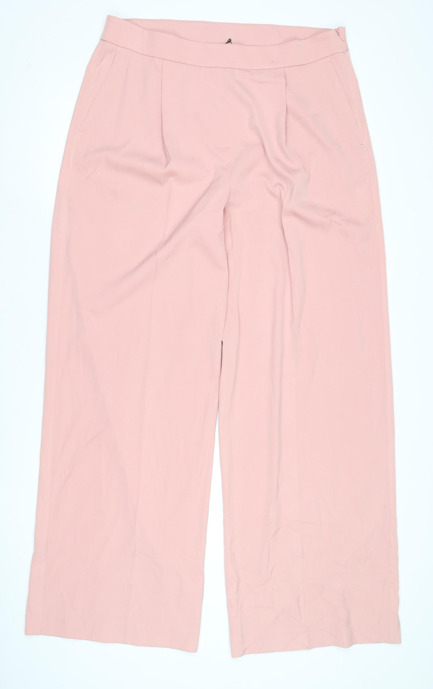 Marks and Spencer Women's Pink Wide-Leg Trousers - Size 16