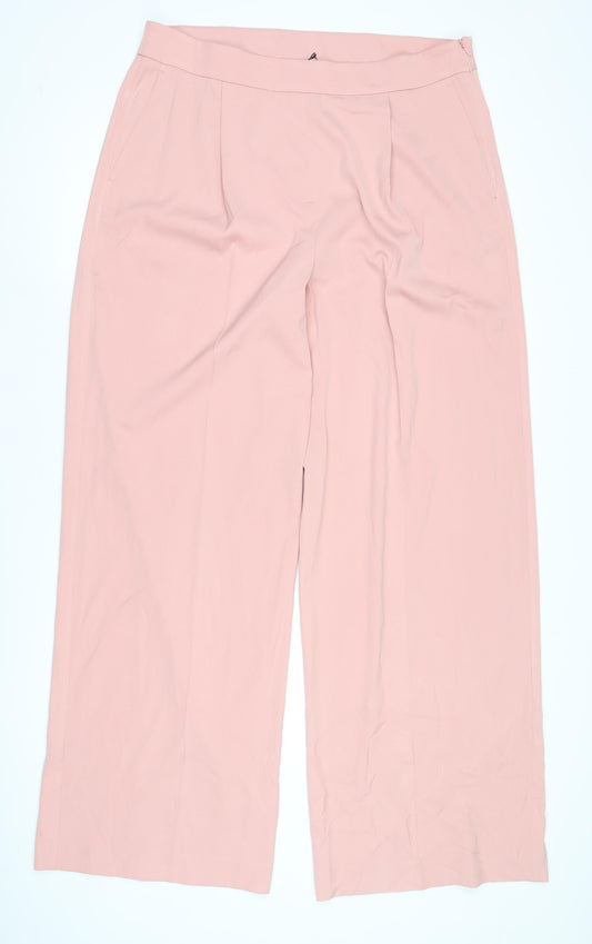 Marks and Spencer Women's Pink Wide-Leg Trousers - Size 16