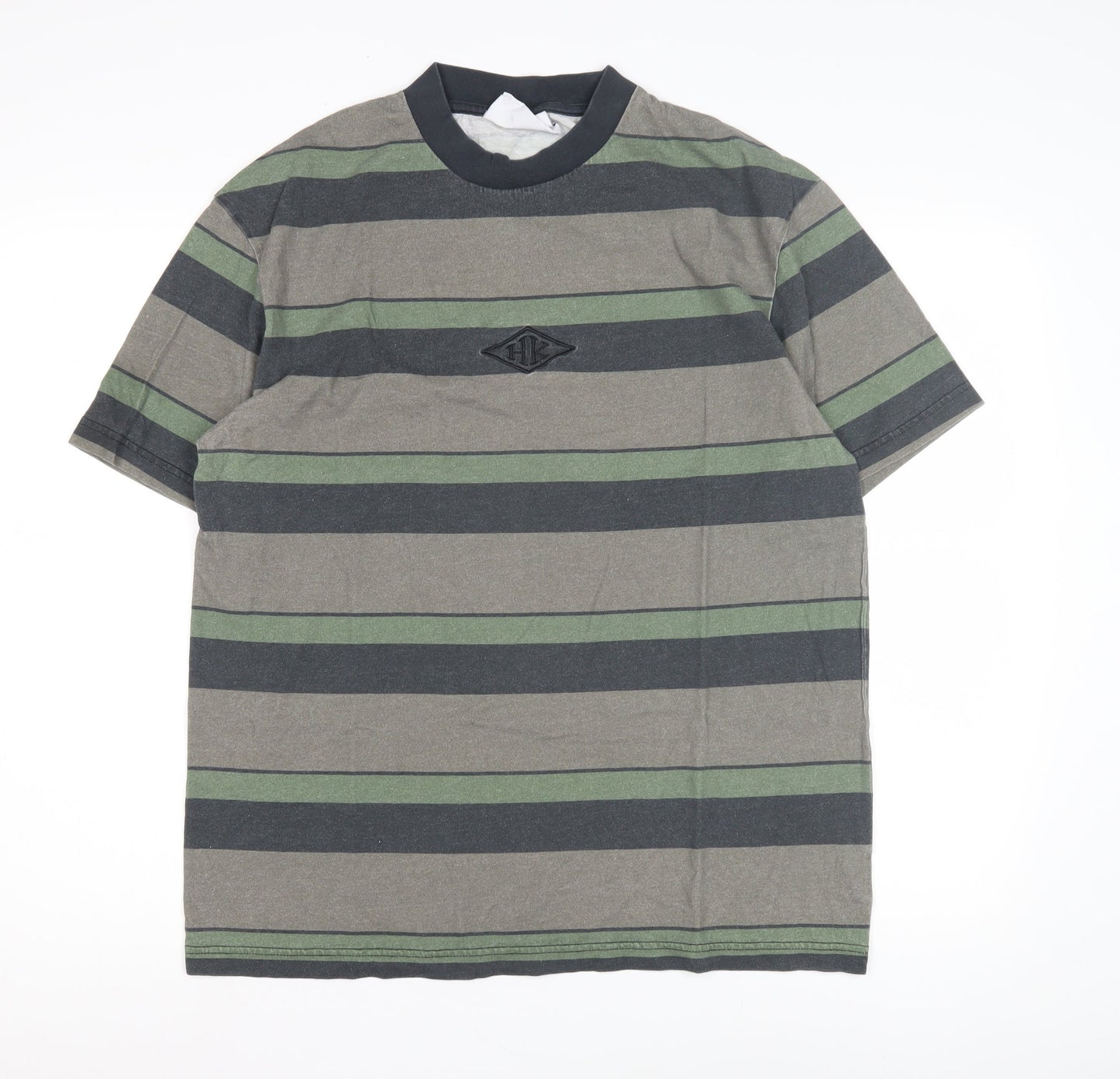 Han Kjobenhavn Men's Striped Grey Green T-Shirt S