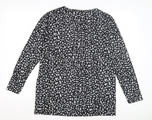Marks and Spencer Women's Black Floral T-Shirt Size 12
