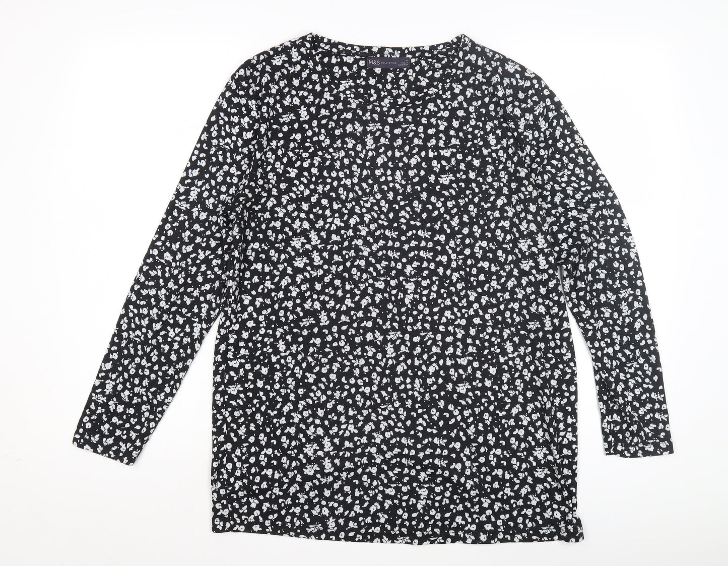Marks and Spencer Women's Black Floral T-Shirt Size 12