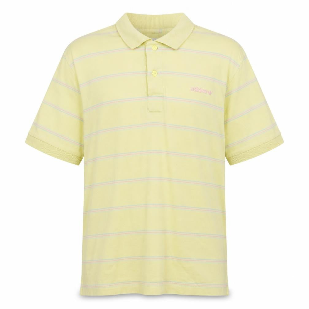 Adidas Men's Yellow Striped Polo Shirt - S
