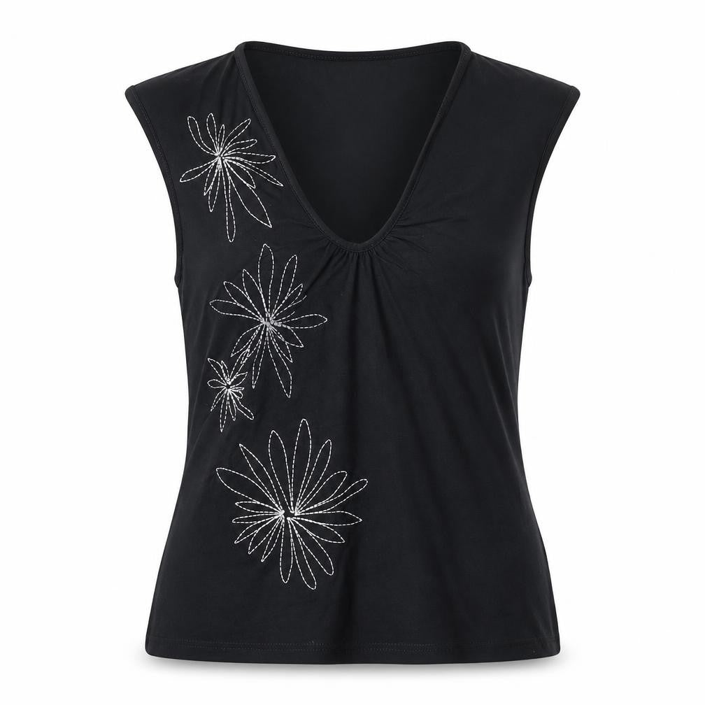 Marks & Spencer Women's Black Embroidered Tank - Size 12