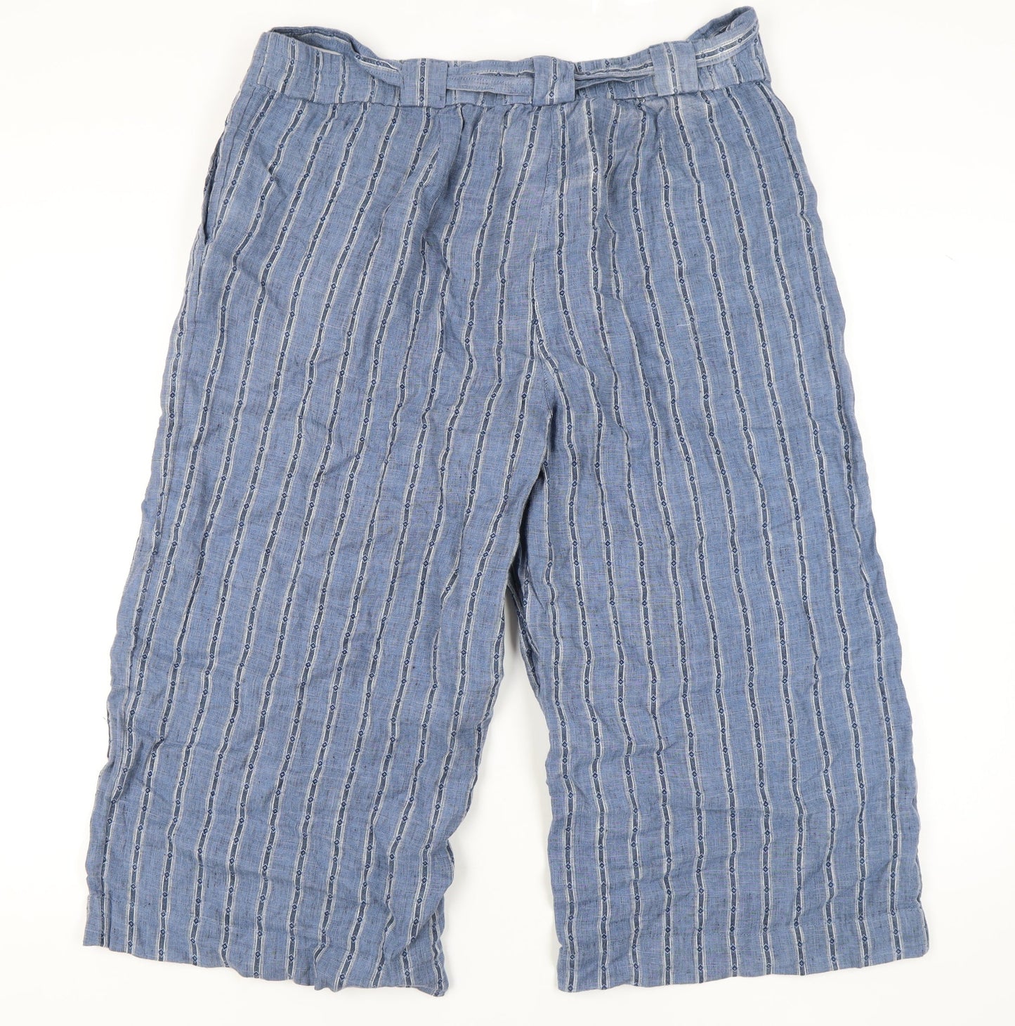 Marks and Spencer Women's Blue Striped Linen Trousers