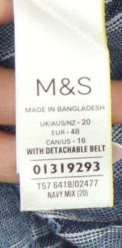 Marks and Spencer Women's Blue Striped Linen Trousers