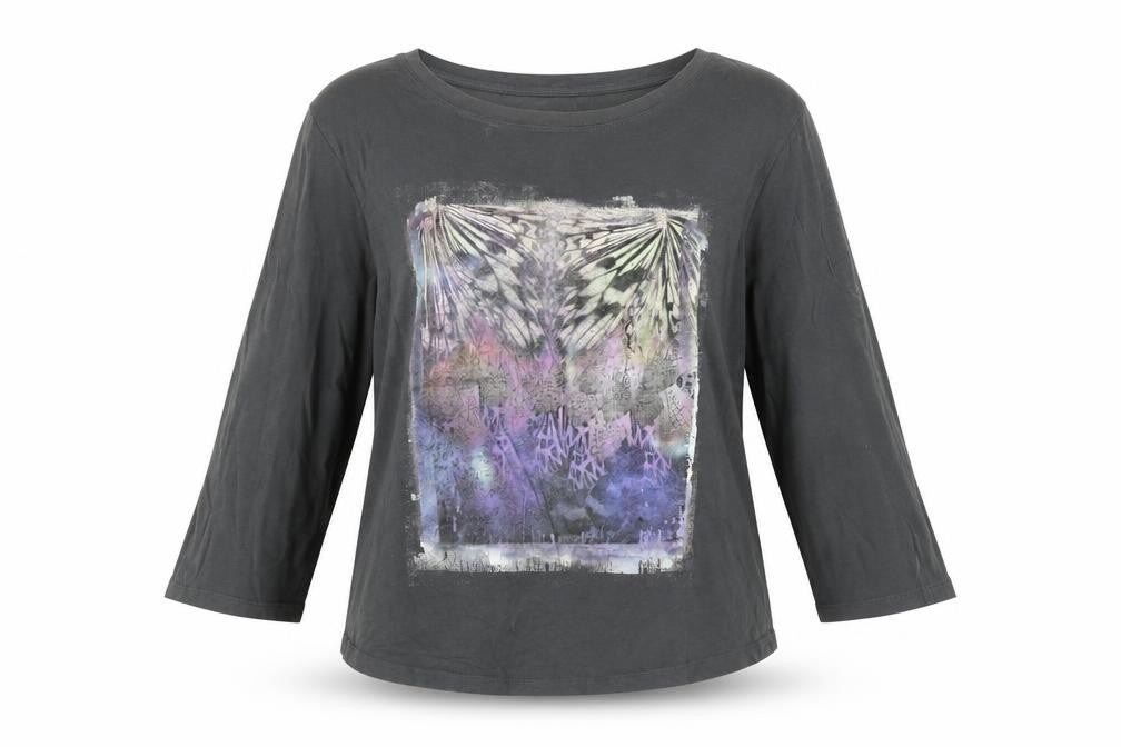 ESPRIT Women's Grey T-Shirt Size S Round Neck 3/4 Sleeve
