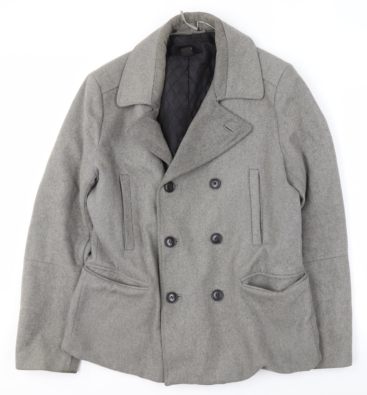 H&M Men's Grey Wool Blend Pea Coat 38in
