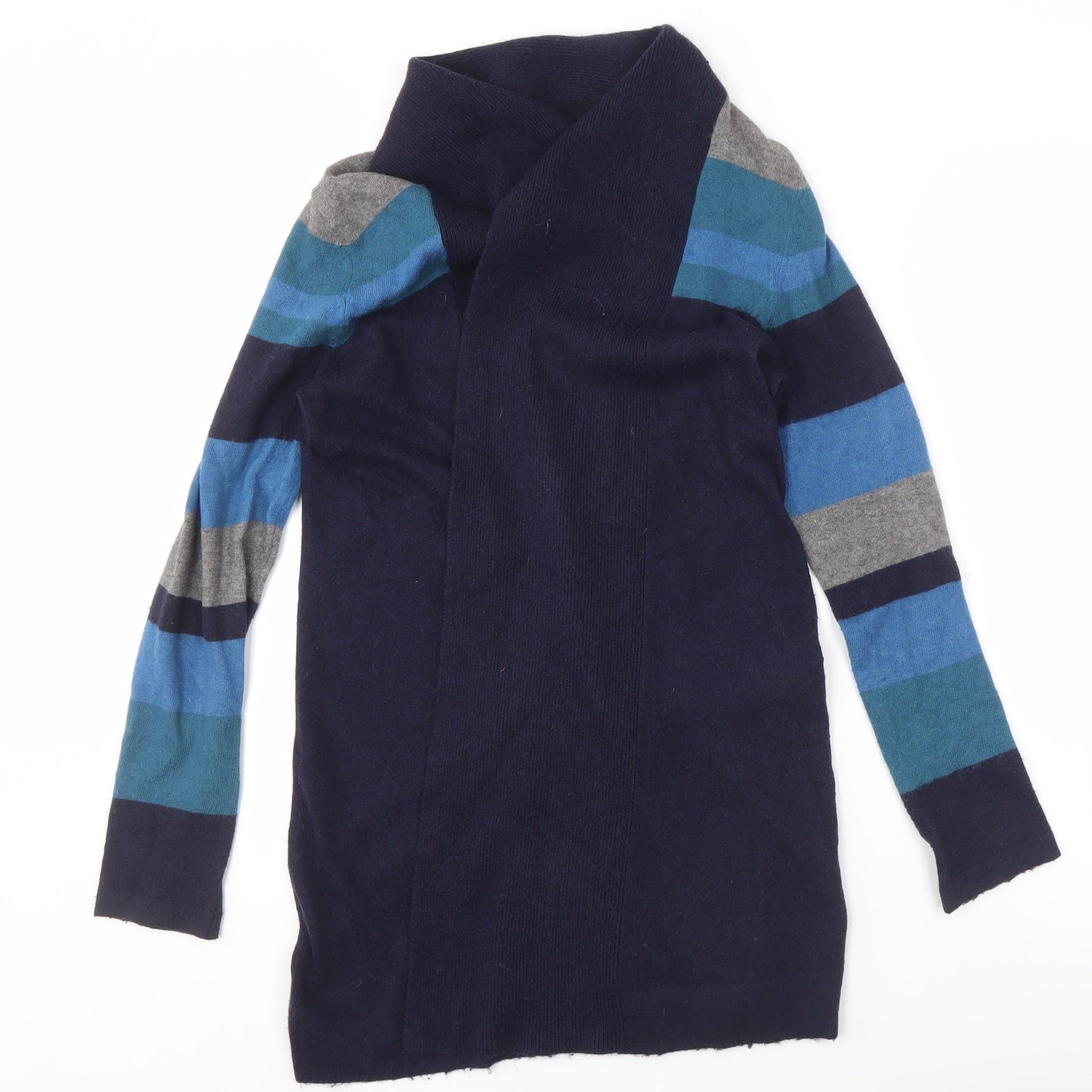 John Lewis Women's Blue Neck Striped Open Front Cardigan 8