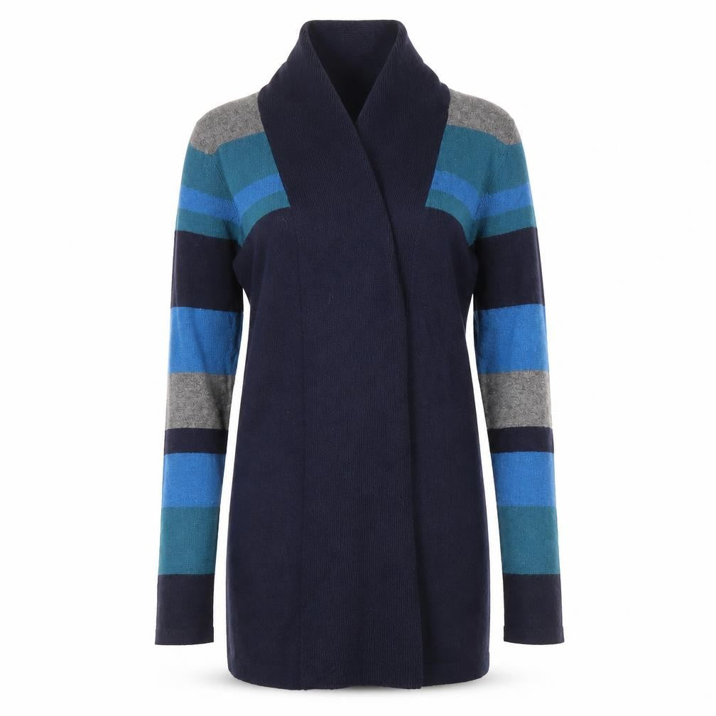 John Lewis Women's Blue Neck Striped Open Front Cardigan 8