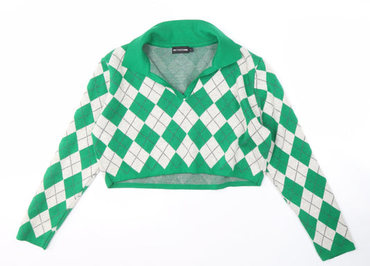 PrettyLittleThing Women's Green Argyle Jumper, Size L