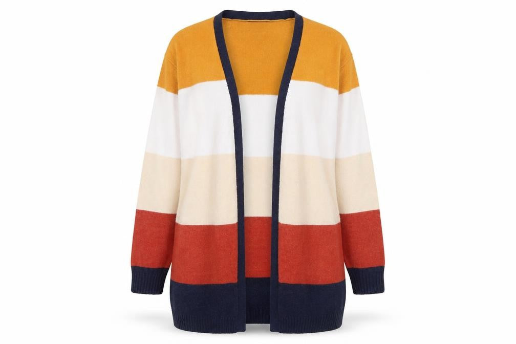 VILA Women's Multicoloured Open Front Cardigan L Striped