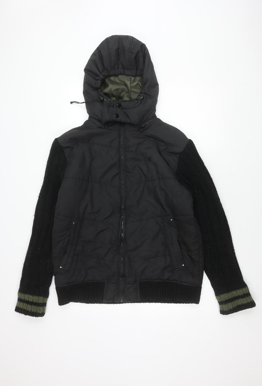 Matalan Men's Black Puffer Jacket M Hooded Winter