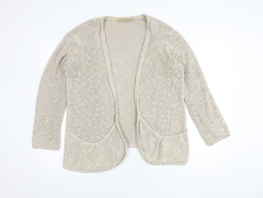 Next Women's Beige Cotton Open Front Cardigan Size 14 Open-Knit