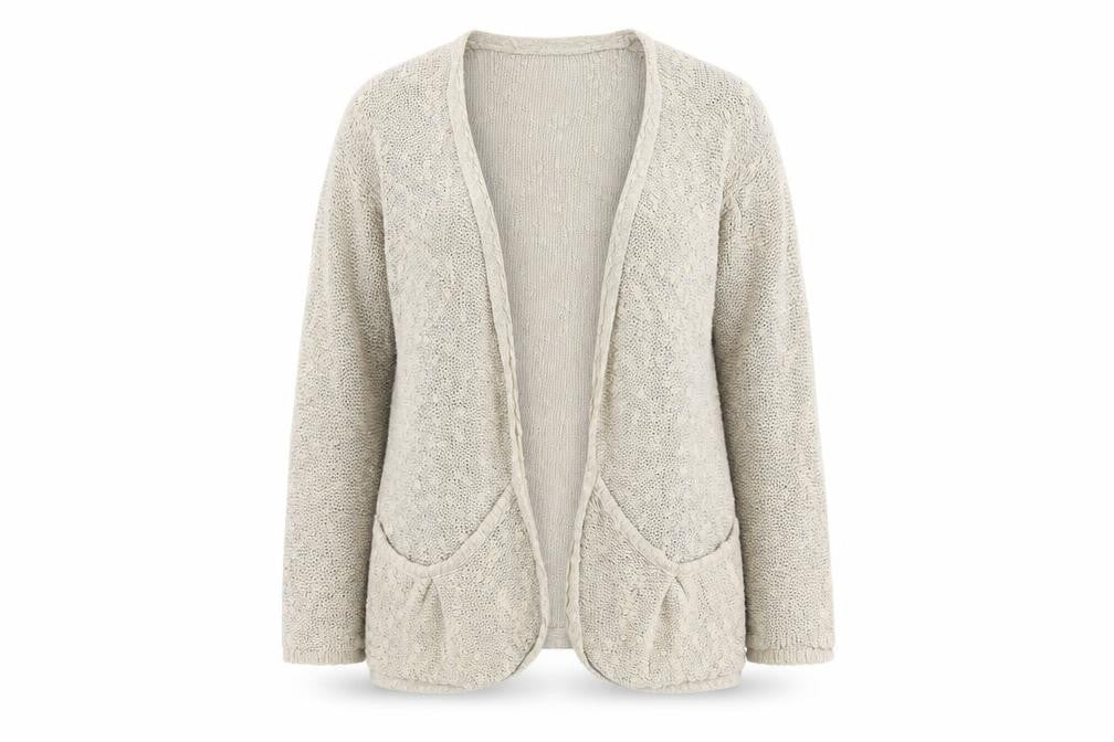 Next Women's Beige Cotton Open Front Cardigan Size 14 Open-Knit