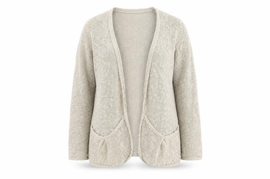 Next Women's Beige Cotton Open Front Cardigan Size 14 Open-Knit