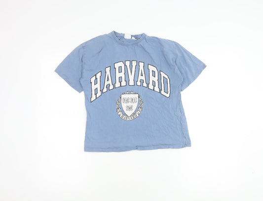 Zara Blue Women’s T-Shirt Size 10, Harvard Print
