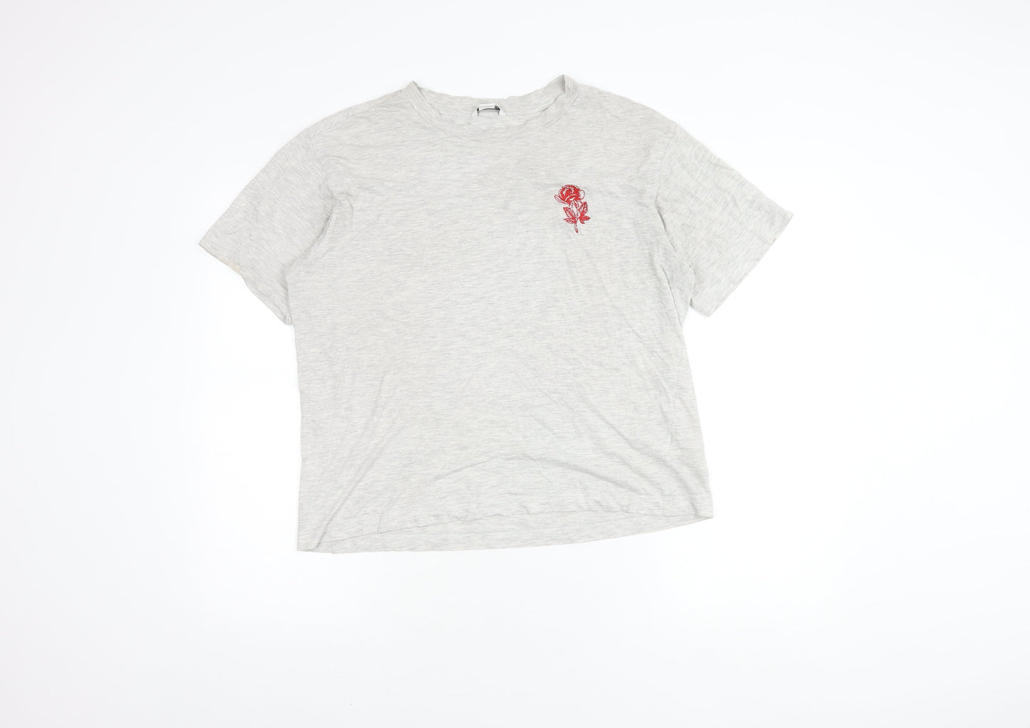 Monki Women's Grey Embroidered T-Shirt S Casual