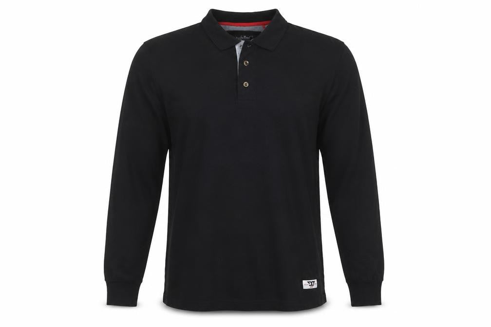 D555 Men's Medium Black Cotton Long Sleeve Polo