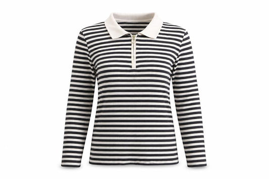 Mango Women's Striped Black Polo Shirt Size S