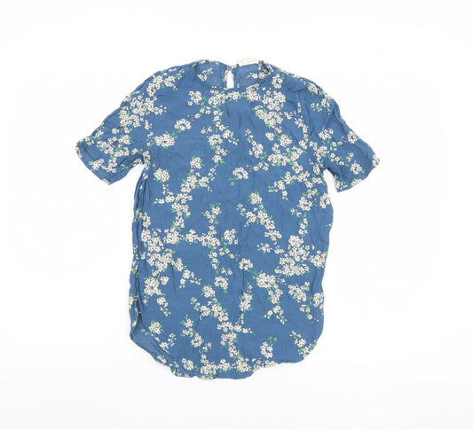 H&M Women's Blue Floral Blouse, Size 8, Spring Style