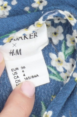 H&M Women's Blue Floral Blouse, Size 8, Spring Style