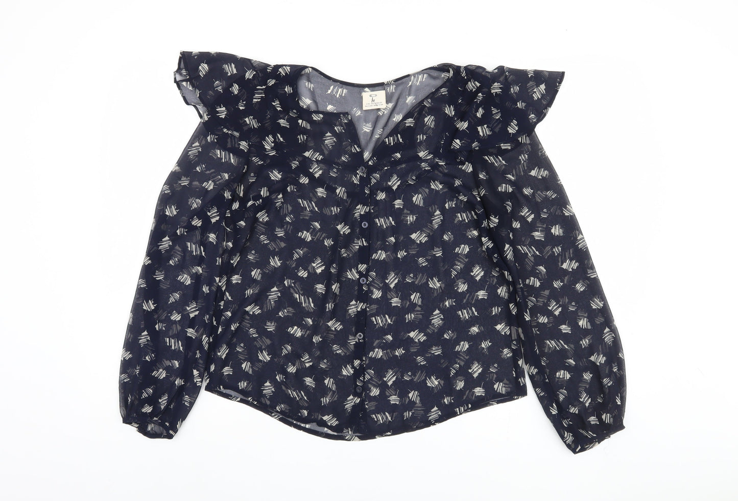 Women's Blue Polyester Blouse - M, Button Closure