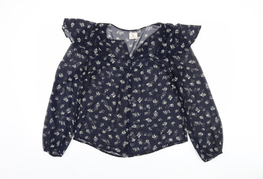 Women's Blue Polyester Blouse - M, Button Closure