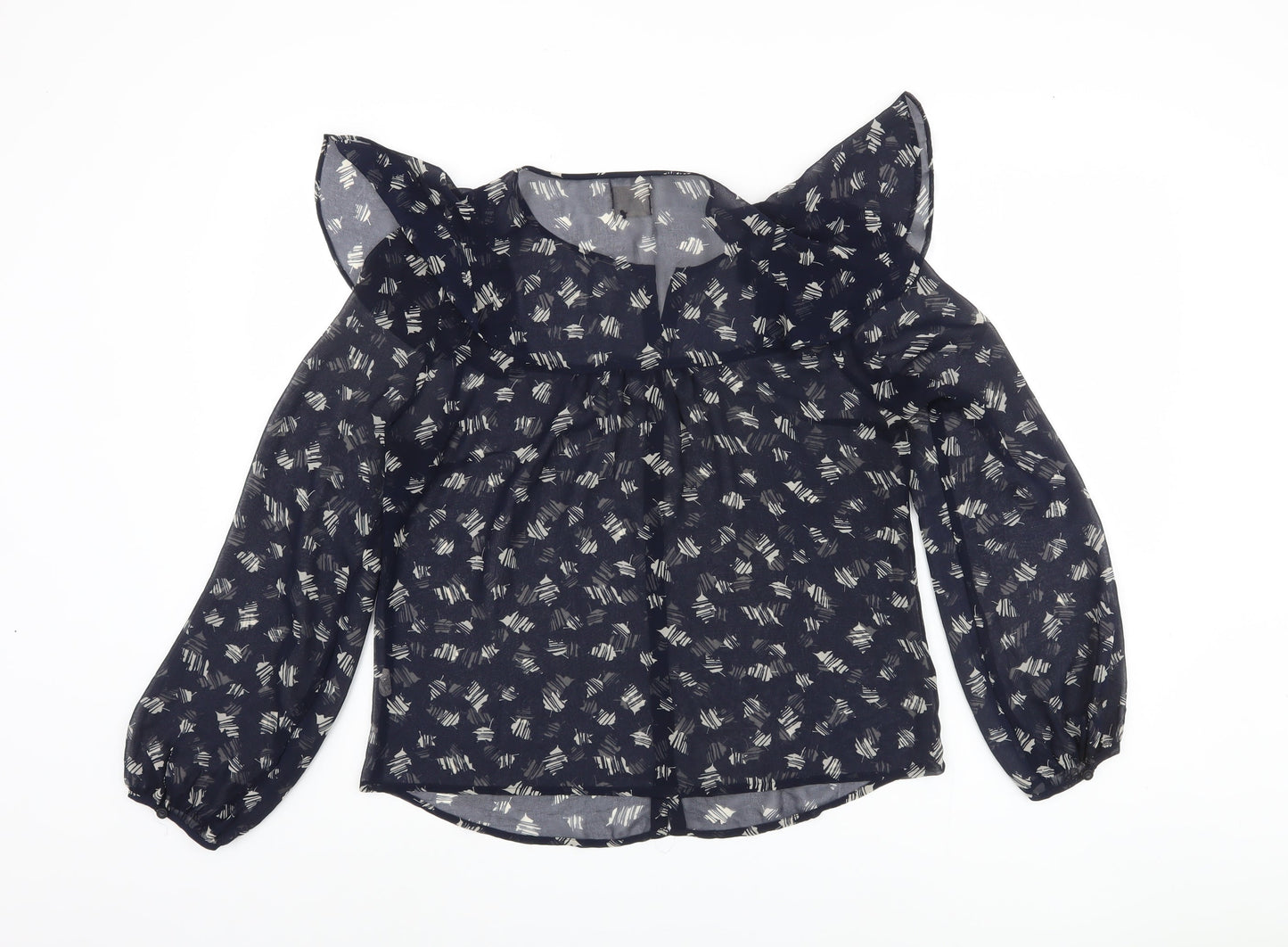 Women's Blue Polyester Blouse - M, Button Closure