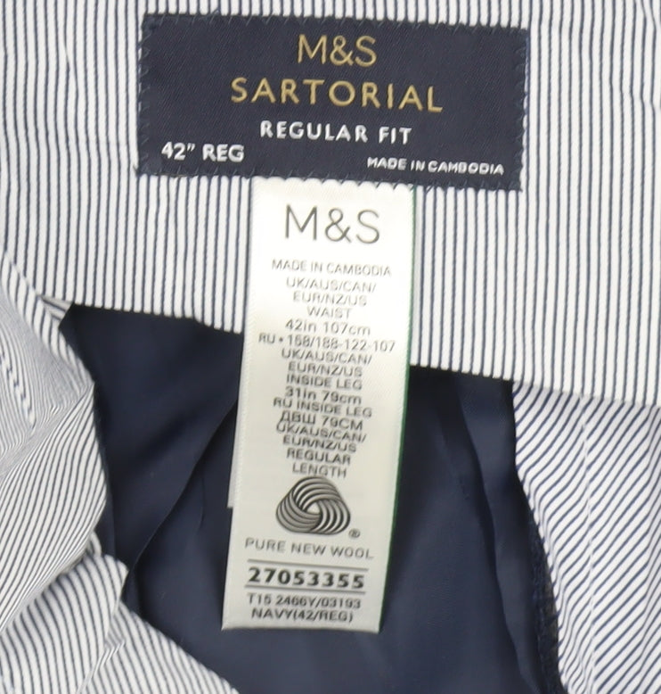 Marks and Spencer Unisex Blue Check Dress Pants, 42