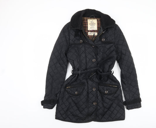 Next Women's Black Quilted Coat Size 10 Belted