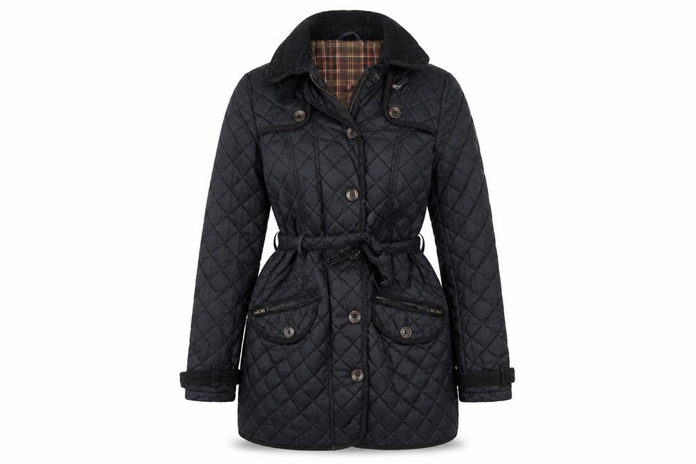 Next Women's Black Quilted Coat Size 10 Belted