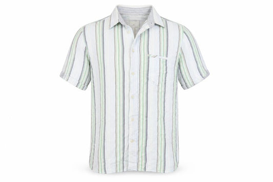 Marks & Spencer Men's Green Striped Button-Up Shirt M