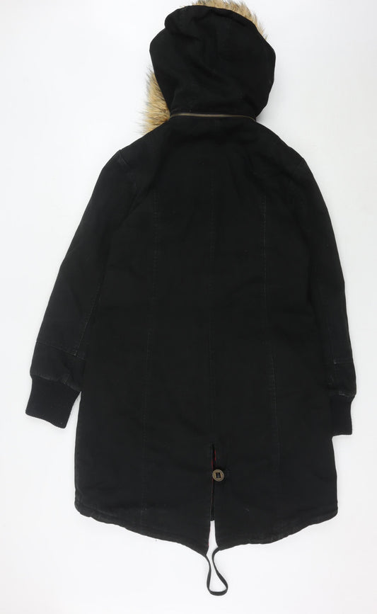 WAX Women's Black Size 10 Hooded Parka Coat