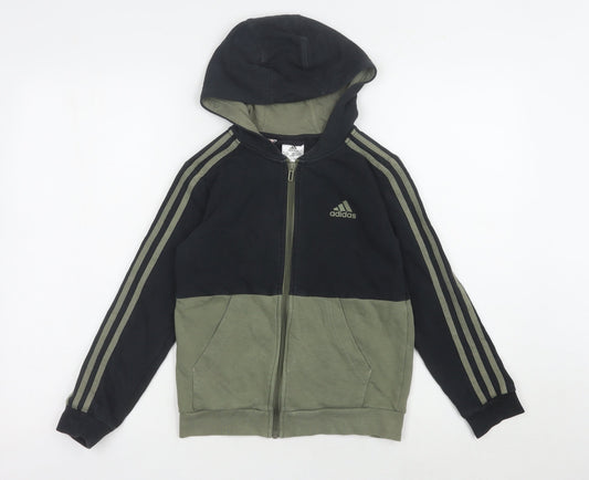 Adidas Boys Black Hoodie, 9-10 Years, Full Zip, Colourblock