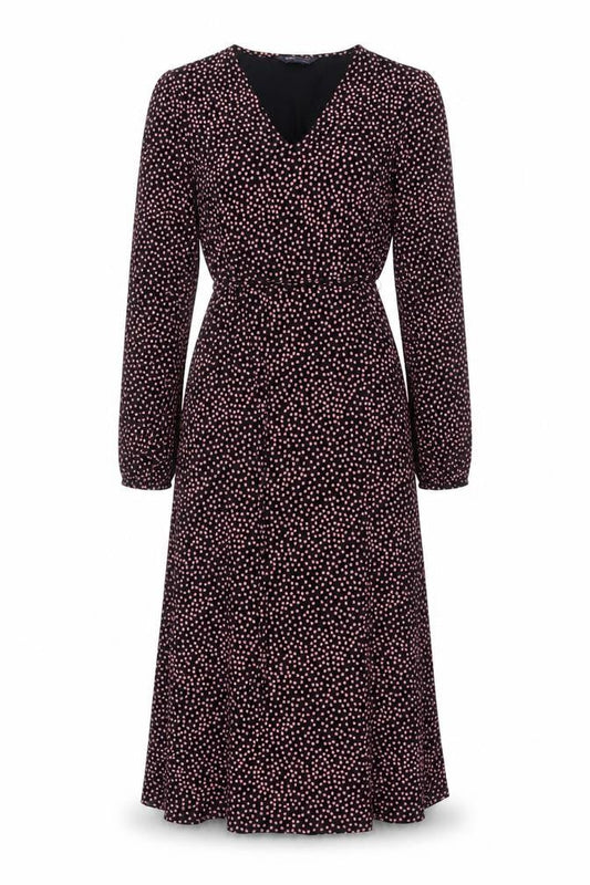 Marks & Spencer Women's Black Polka Dot Wrap Dress - Size 8