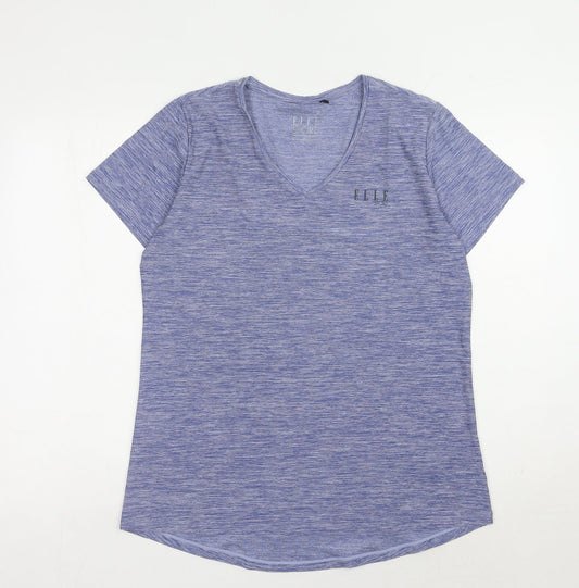 ELLE SPORT Women's Blue V-Neck T-Shirt - L