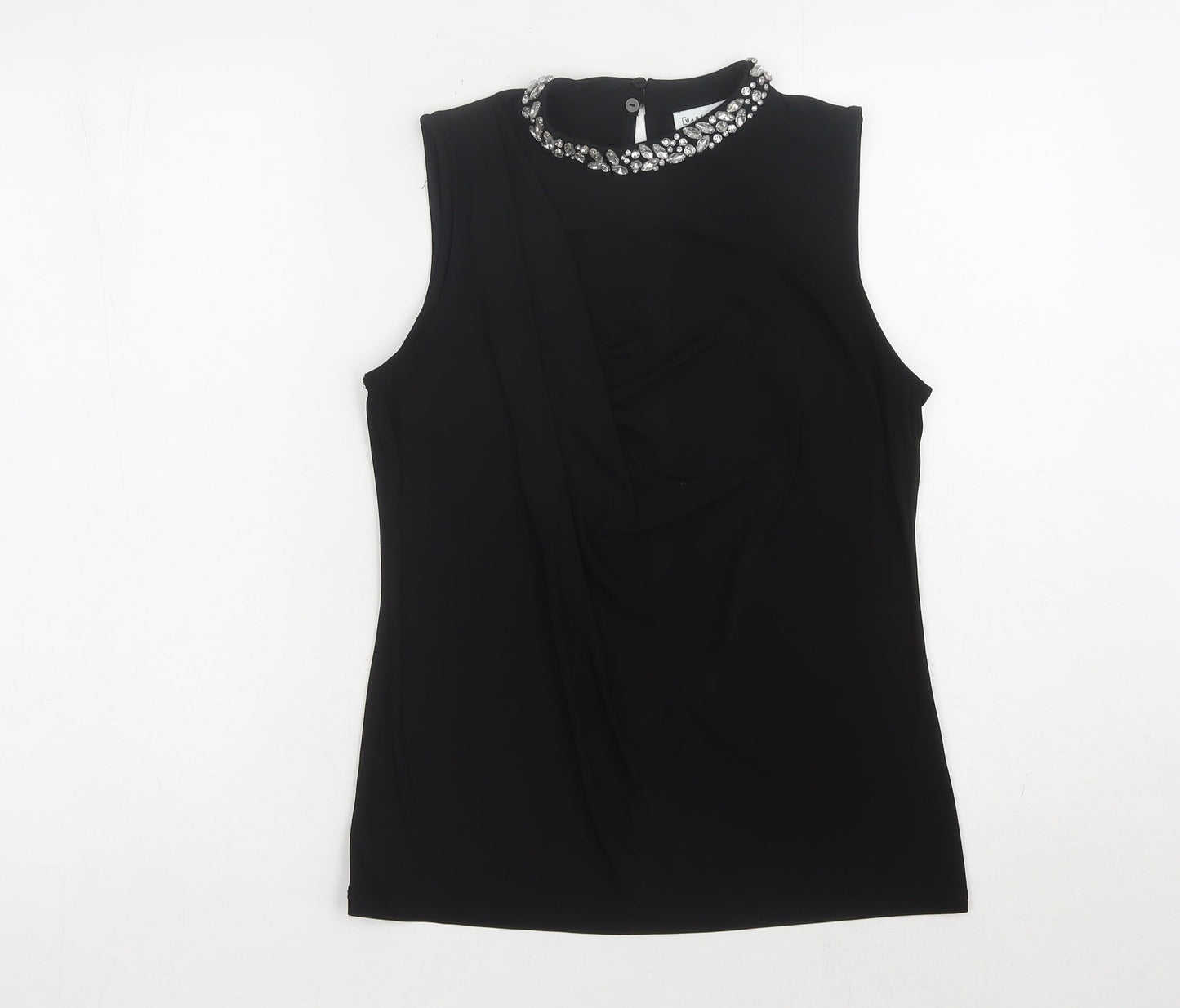 Warehouse Black Women's High Neck Beaded Top Size 8