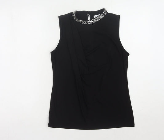 Warehouse Black Women's High Neck Beaded Top Size 8