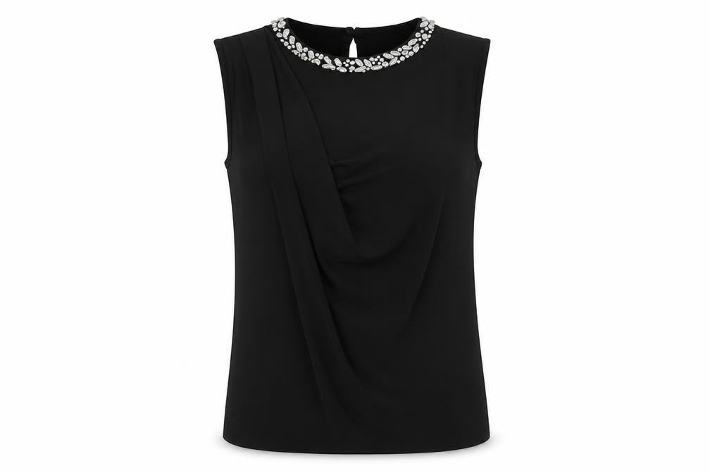 Warehouse Black Women's High Neck Beaded Top Size 8