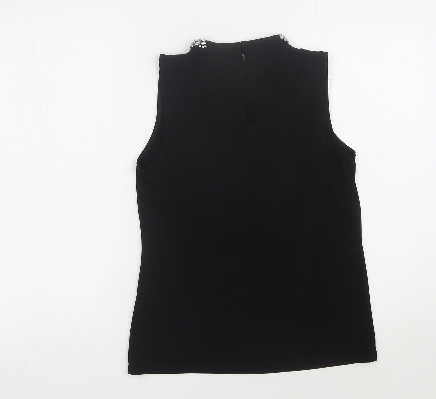 Warehouse Black Women's High Neck Beaded Top Size 8