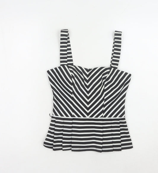 Lipsy Women's Black Striped Tank Top, Square Neck