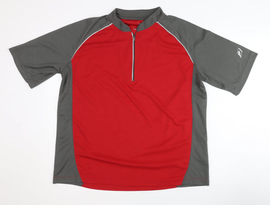 Men's Red 1/4 Zip Activewear T-Shirt Large