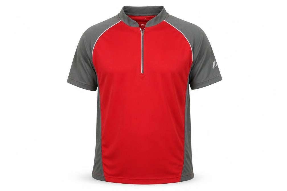 Men's Red 1/4 Zip Activewear T-Shirt Large