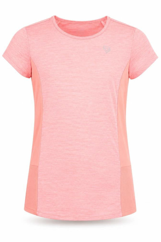 Front view of Yigga girls’ pink t-shirt, 12-13 years, breathable activewear
