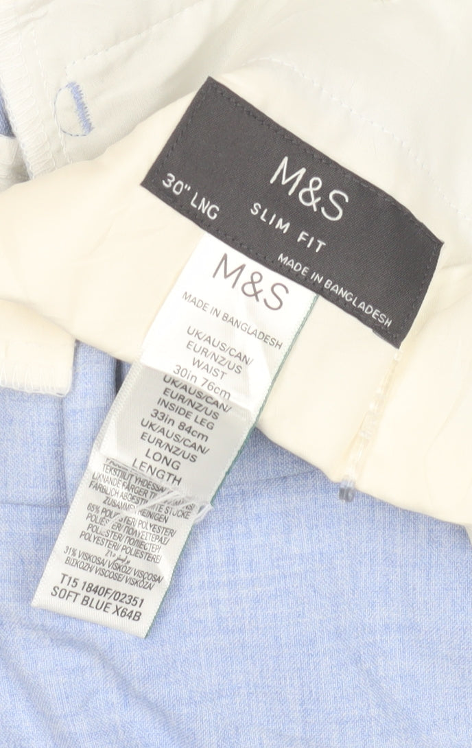 Marks and Spencer Men's Blue Slim Fit Trousers
