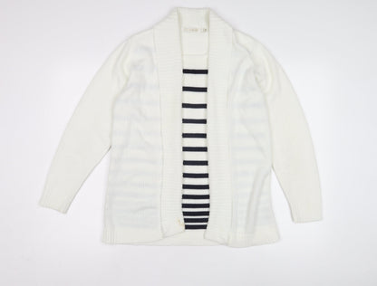 EWM Women's White M Cardigan with Stripes