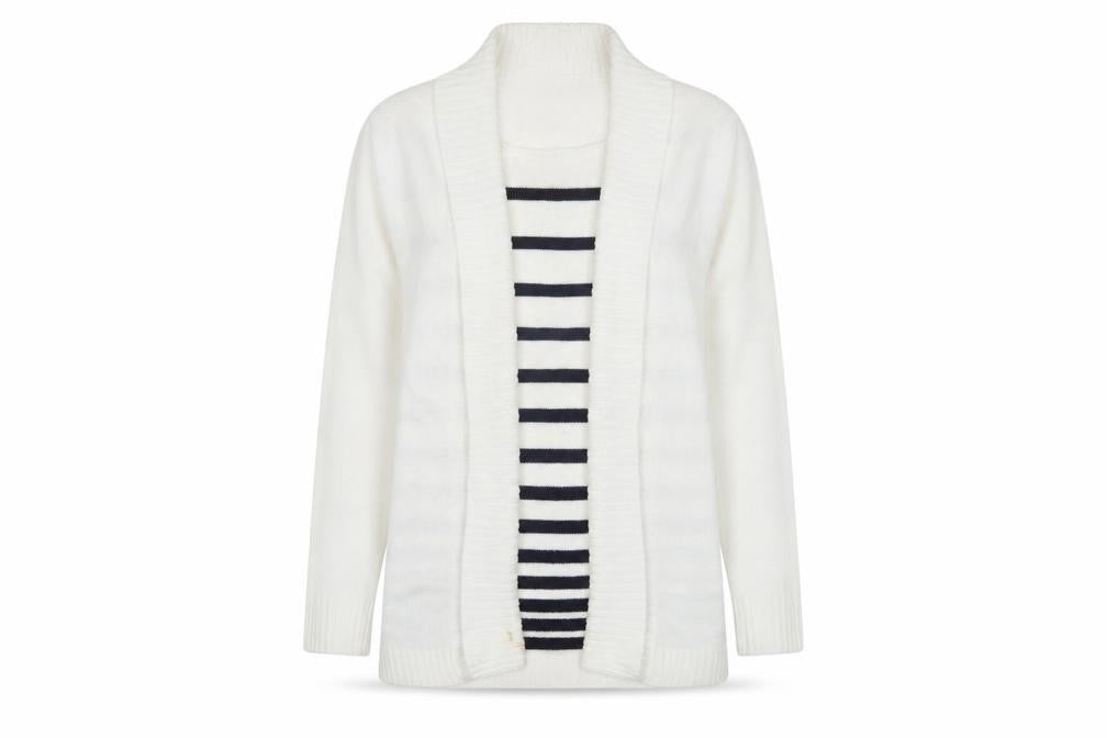 EWM Women's White M Cardigan with Stripes