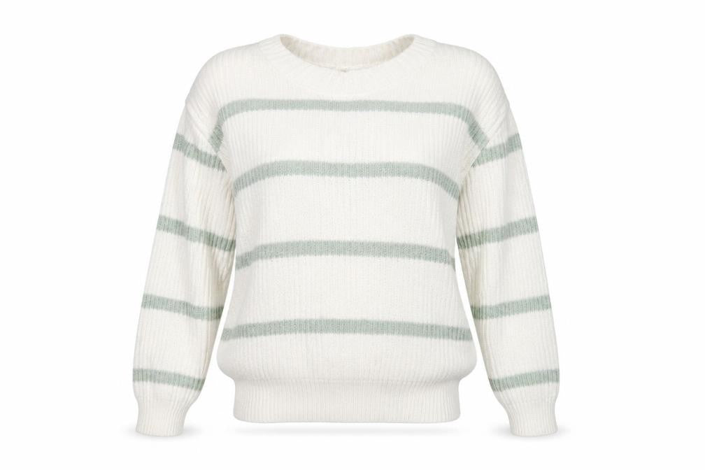 Great Plains Women's White Striped Chunky Knit Jumper