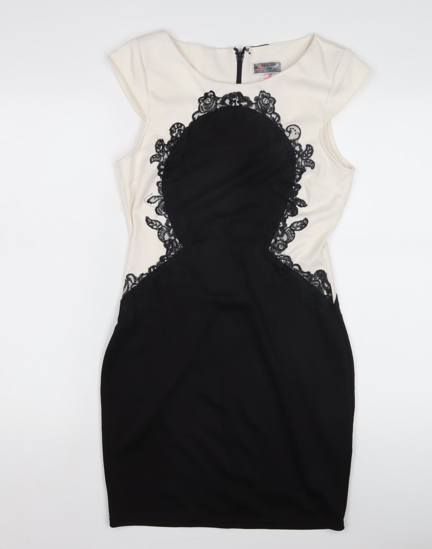 Lipsy Women's Black & Ivory Bodycon Dress Size 12