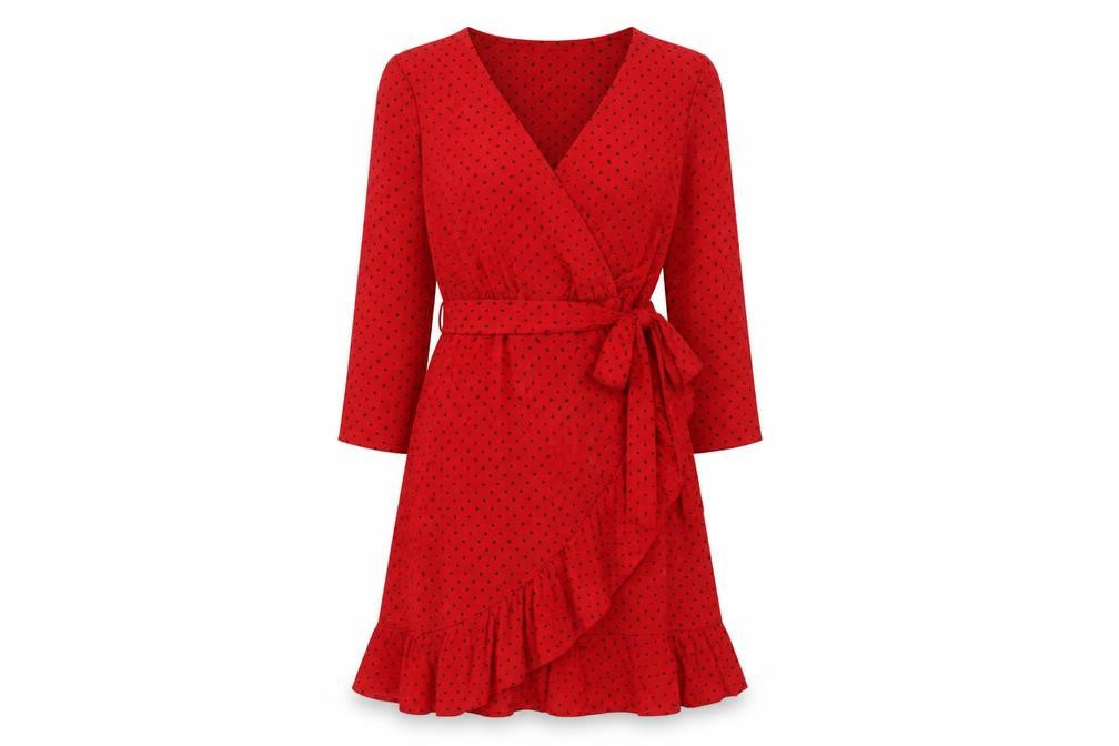 Oasis Women's Red Polka Dot Wrap Dress Size M